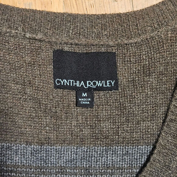 Cynthia Rowley Sweater Size M Brown Wool‎ Cashmere Long Cardigan Striped Cozy - Picture 4 of 8